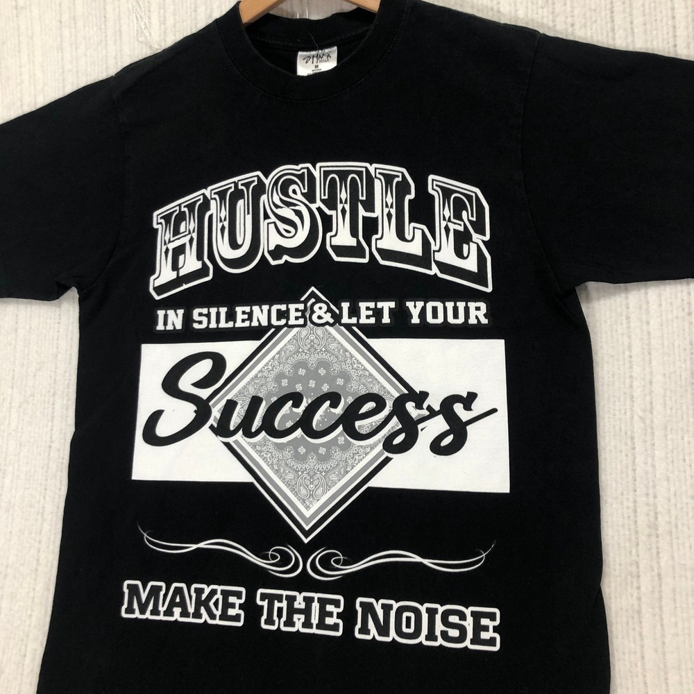 Shaka Wear Hustle Graphic‎ Tee Statement Slogan T-Shirt Black Medium
